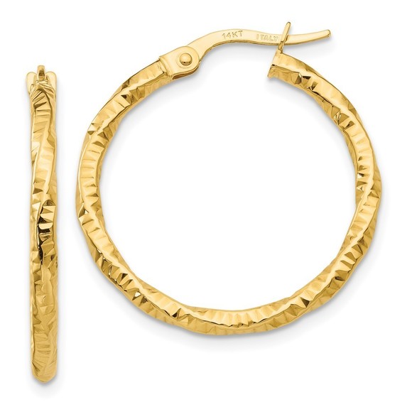14k Yellow Gold Polished and Textured Hoop Earrings 25 L x 24.5 mm W